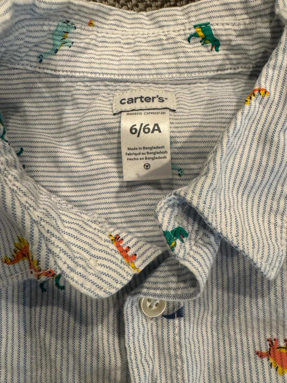 Carter's Light Blue Striped Button-Front Dino Shirt